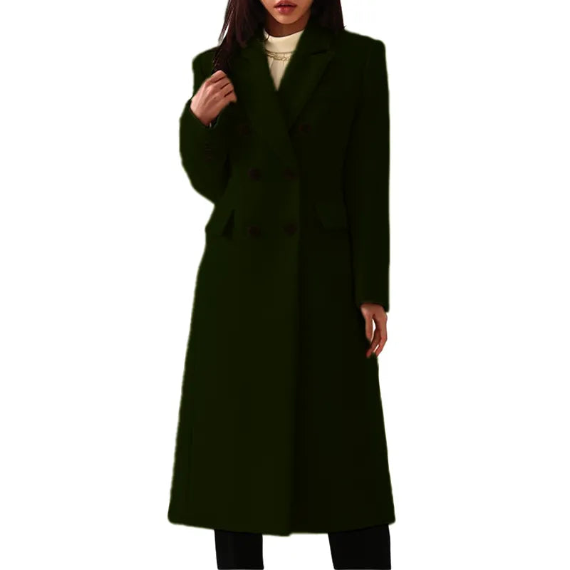 Manteau long femme croisé à revers - Vert Foncé