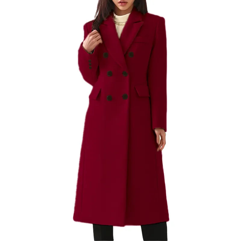 Manteau long femme croisé à revers - Brick Red