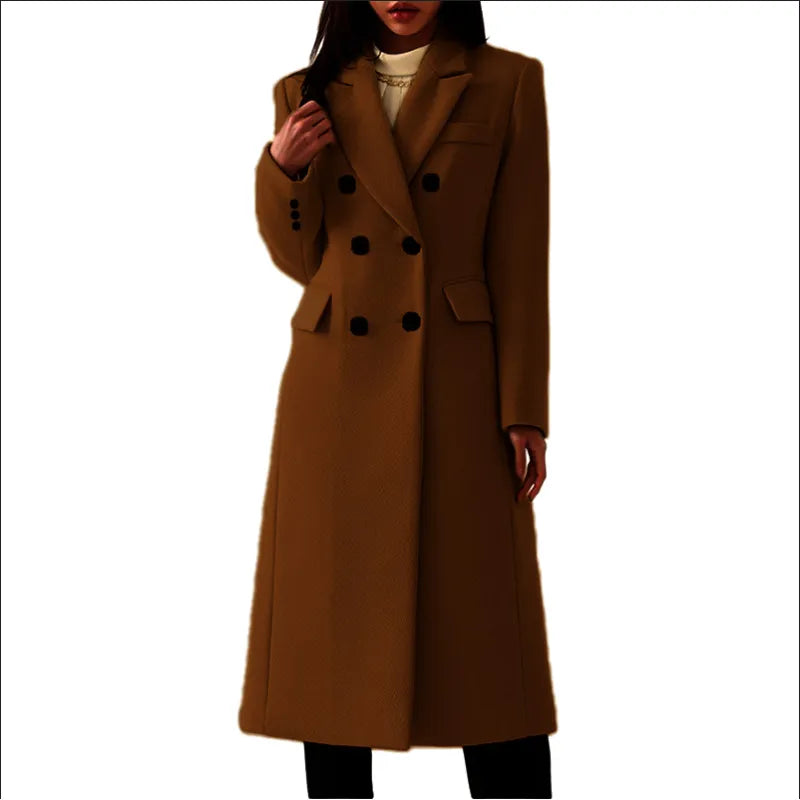 Manteau long femme croisé à revers - Camel