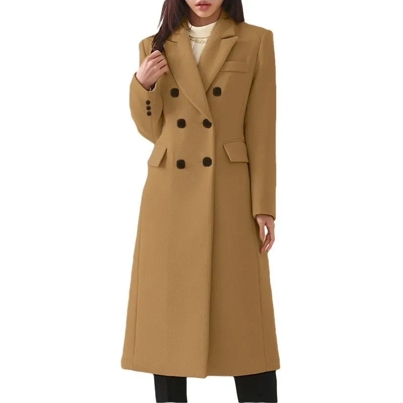 Manteau long femme croisé à revers - Kaki