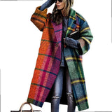 Manteau Long Femme en Laine Col Revers Imprimé
