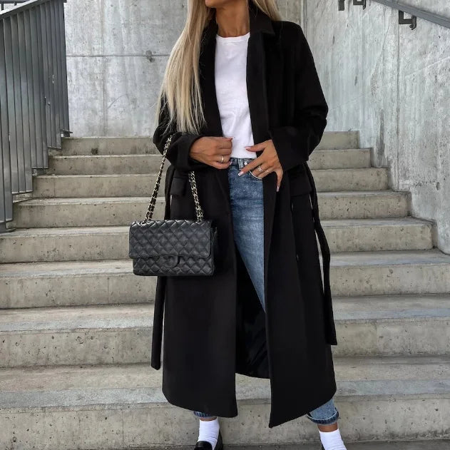 Rose - Manteau Laine Ceinturé Long