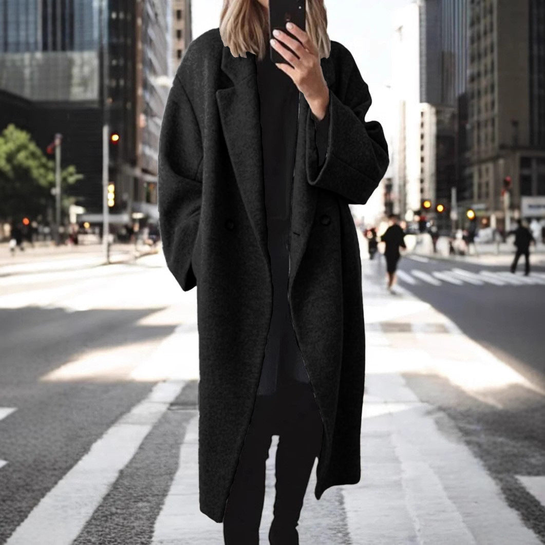 Manteau Long Oversize Croisé Femme - Noir