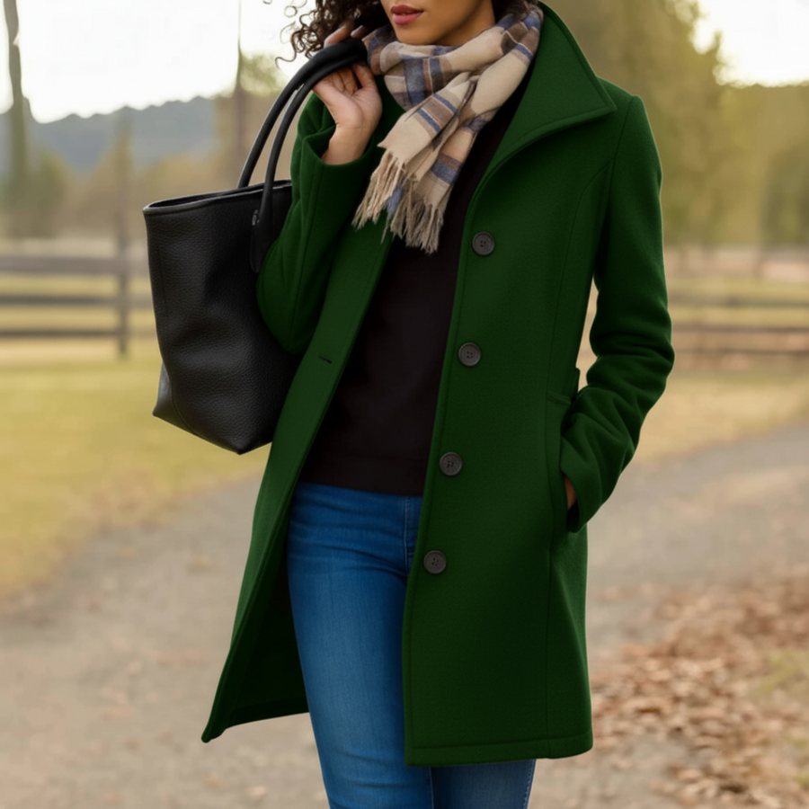 Manteau Mi-Long Boutonné Femme Coupe Droite Mi-Saison