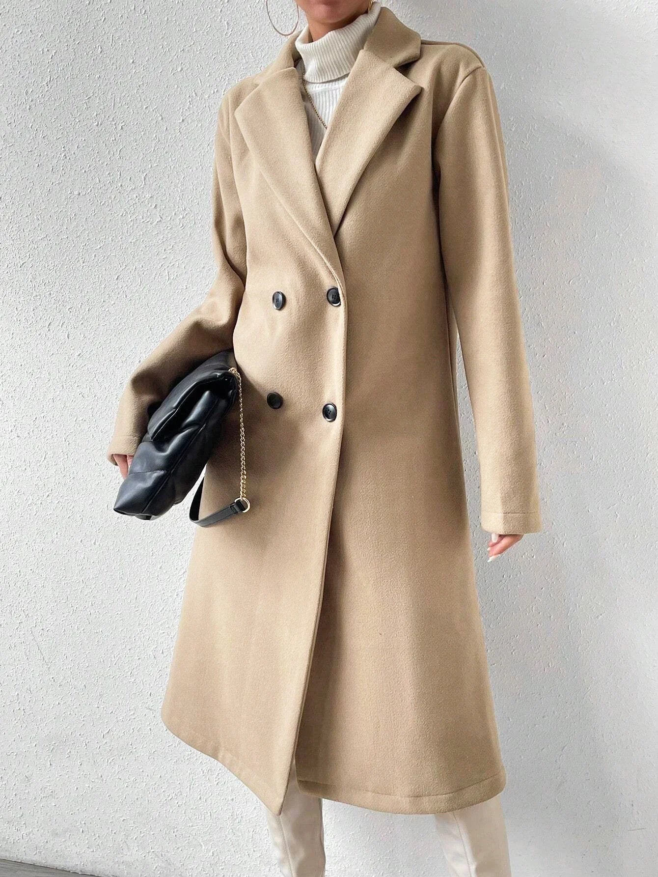 Manteau oversize col cranté double boutonnage femme