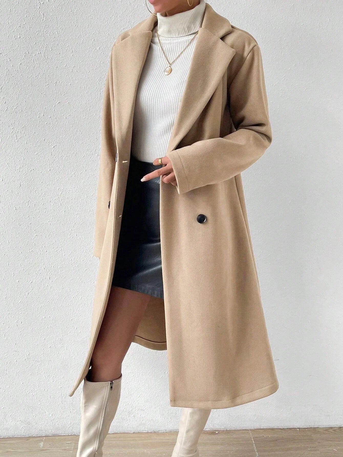 Manteau oversize col cranté double boutonnage femme