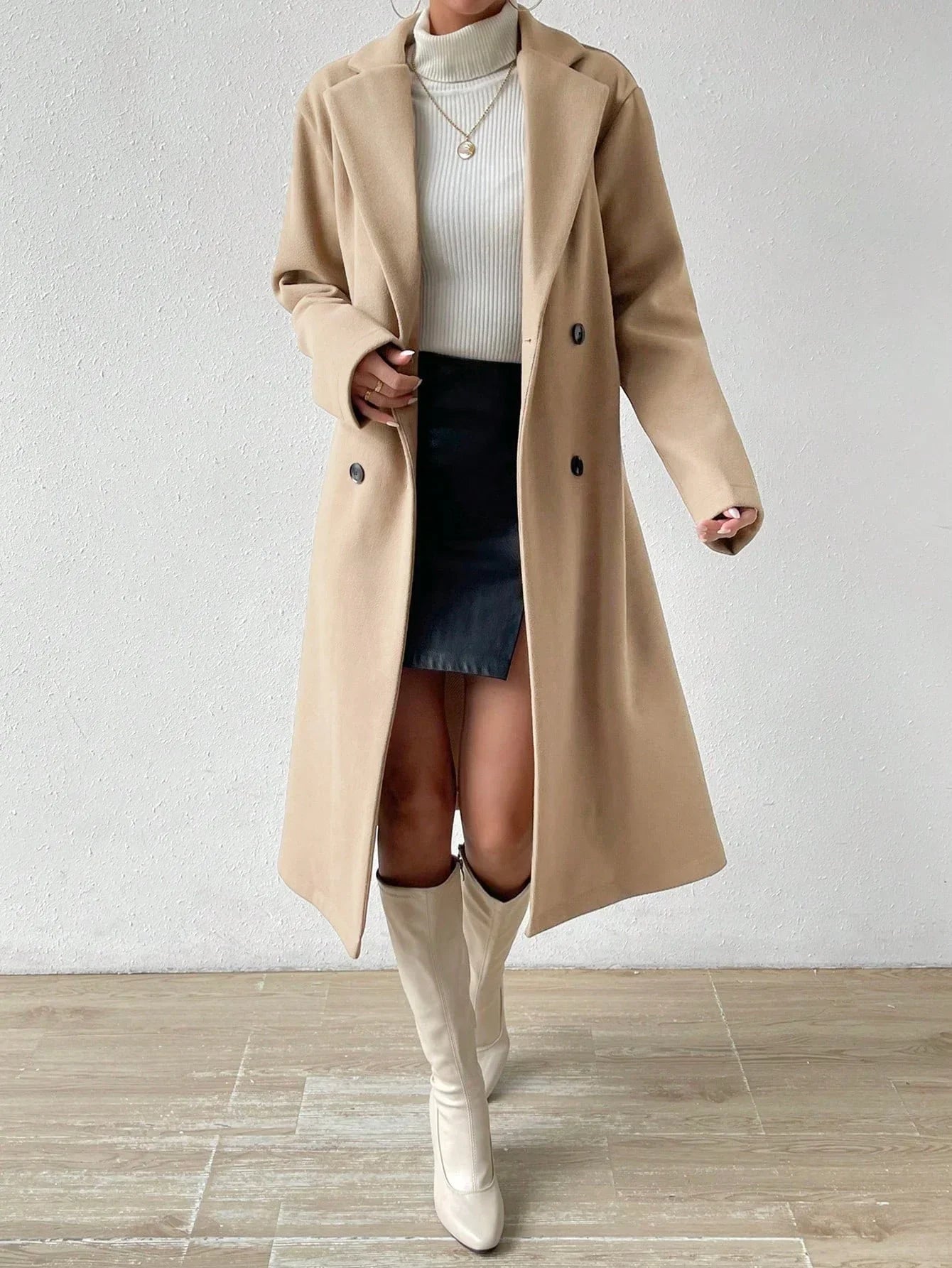 Manteau oversize col cranté double boutonnage femme