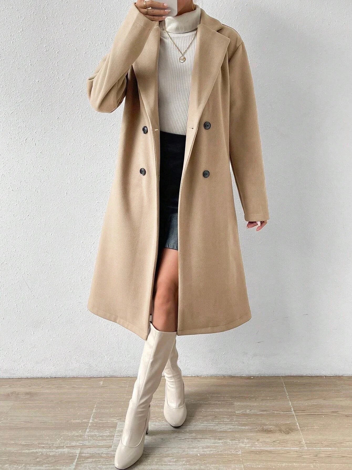 Manteau oversize col cranté double boutonnage femme