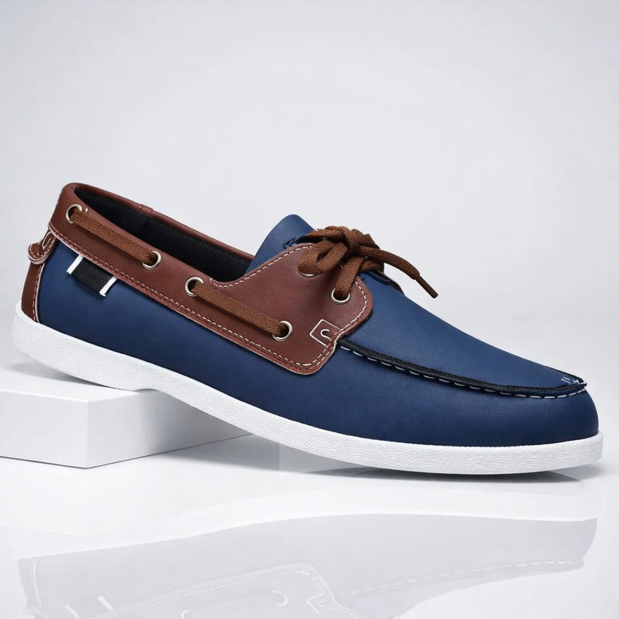 Mocassins Bateau Homme Lacets Bicolores Semelle Blanche