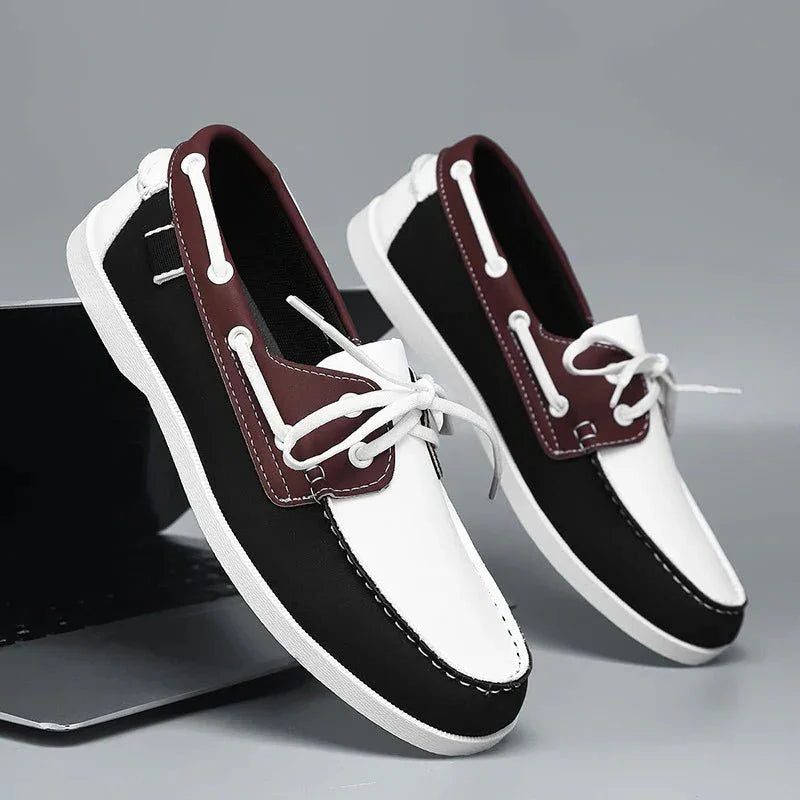 Mocassins bateau homme lacets bicolores semelle blanche - Grayson