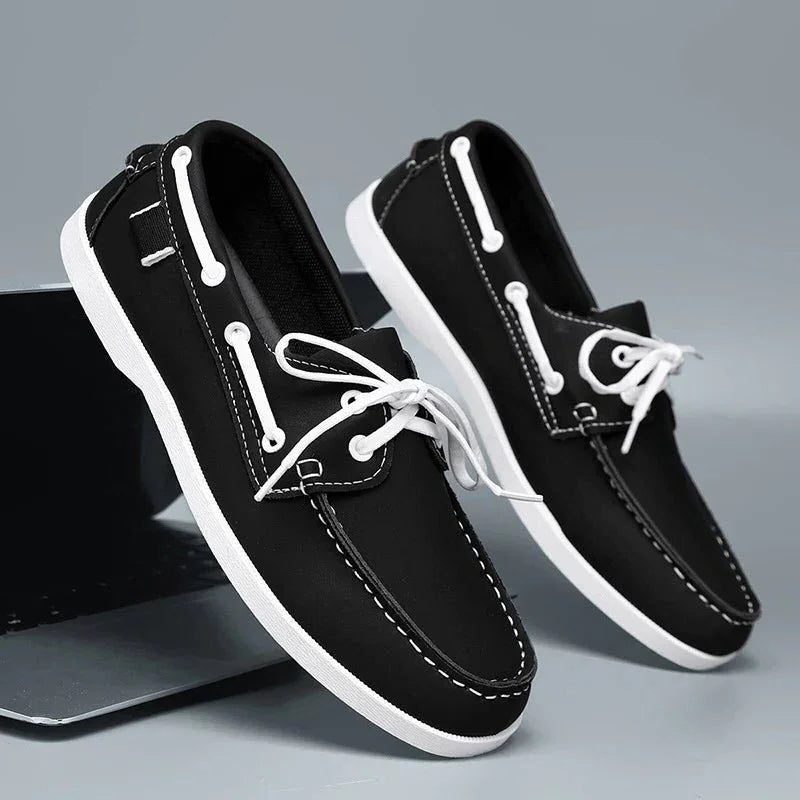 Mocassins bateau homme lacets bicolores semelle blanche - Anthracite
