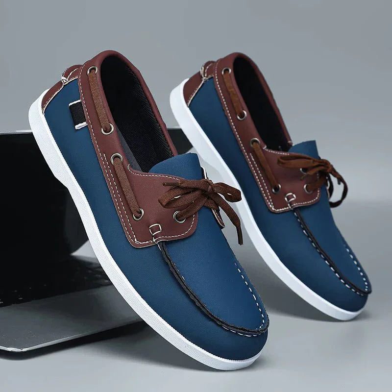 Mocassins bateau homme lacets bicolores semelle blanche - Marine