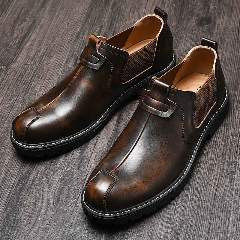 Mocassins en cuir véritable pour homme - Moka