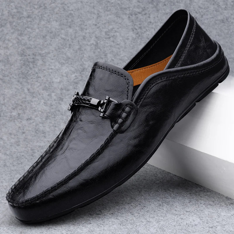 Mocassins en Cuir Bout Rond Détail Métallique