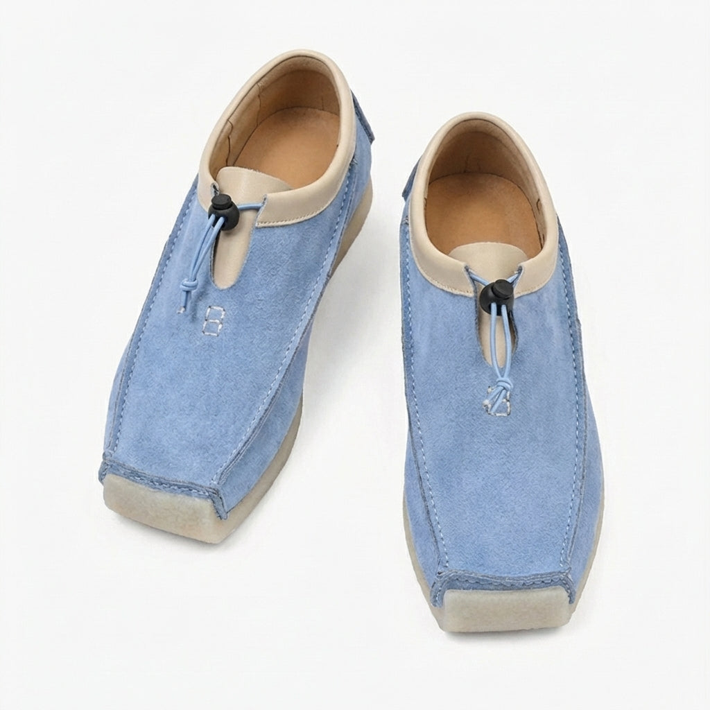 Mocassins en cuir et daim bout carré