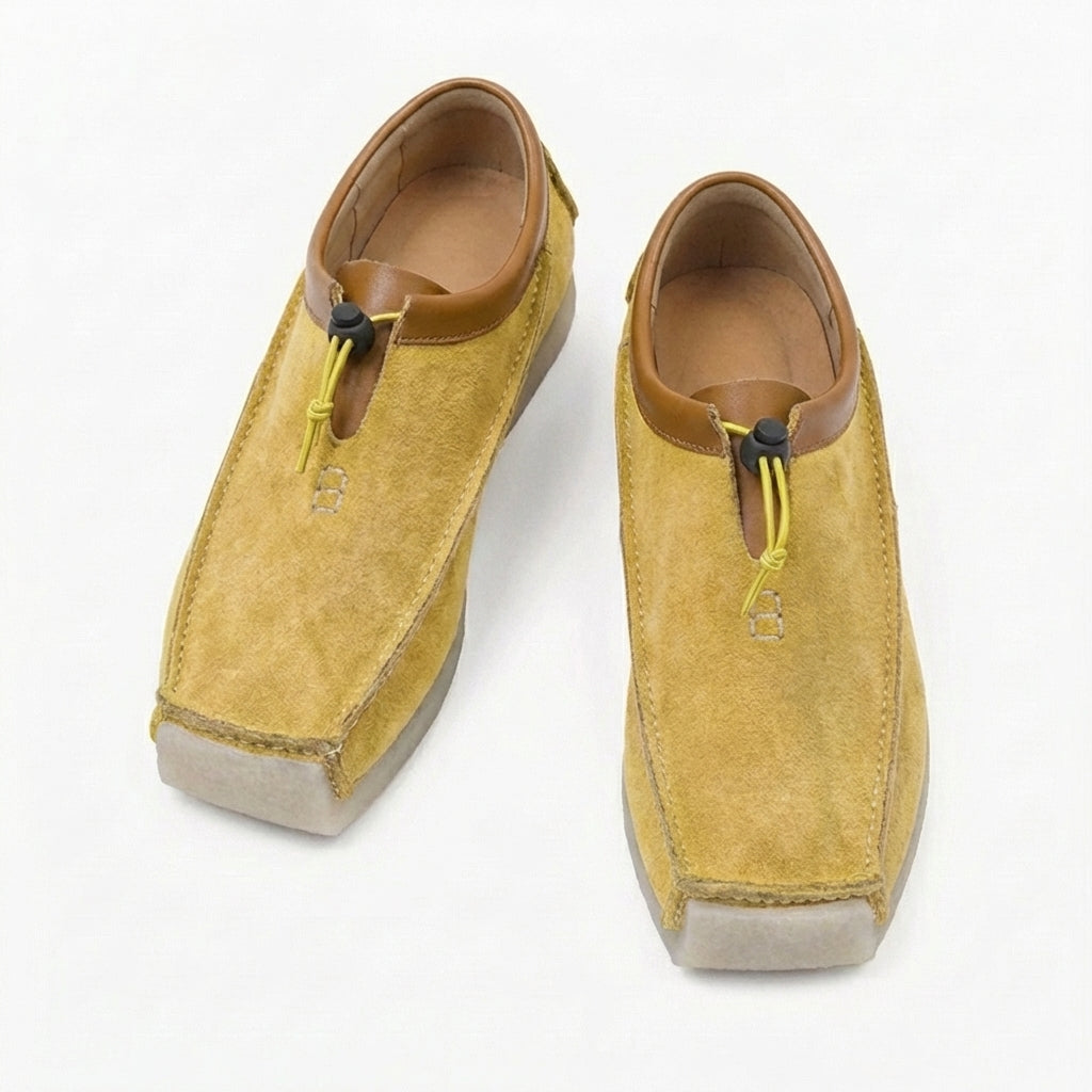 Mocassins en cuir et daim bout carré