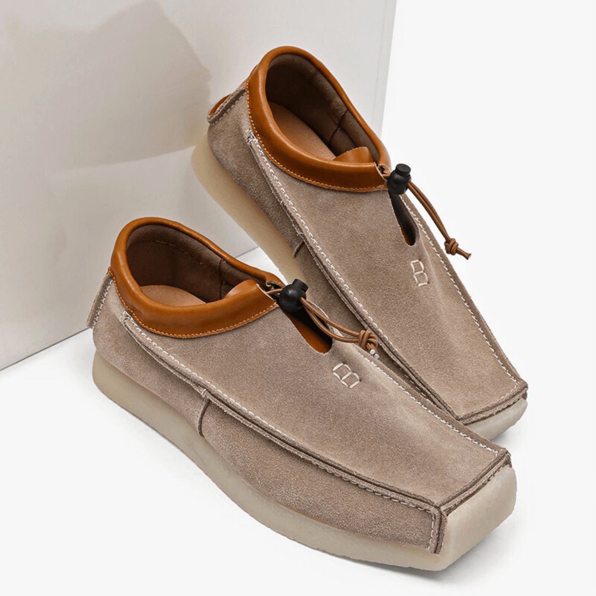 Mocassins en cuir et daim bout carré