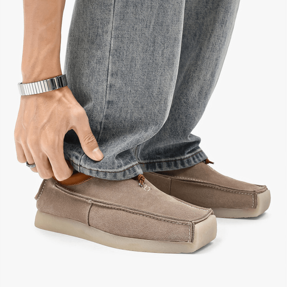 Mocassins en cuir et daim bout carré