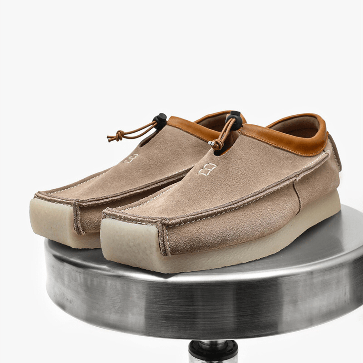 Mocassins en cuir et daim bout carré