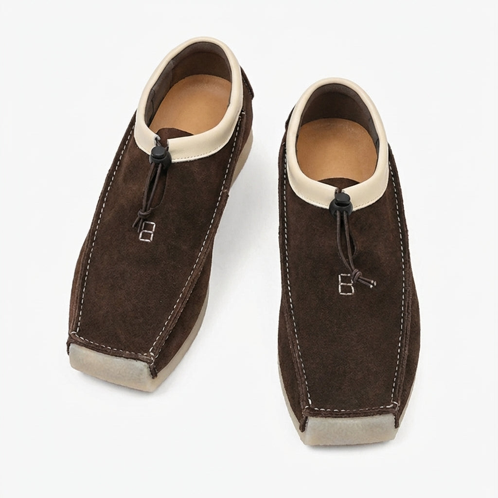 Mocassins en cuir et daim bout carré
