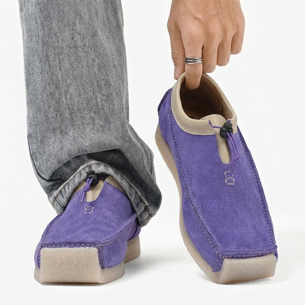 Mocassins en cuir et daim bout carré - Violet
