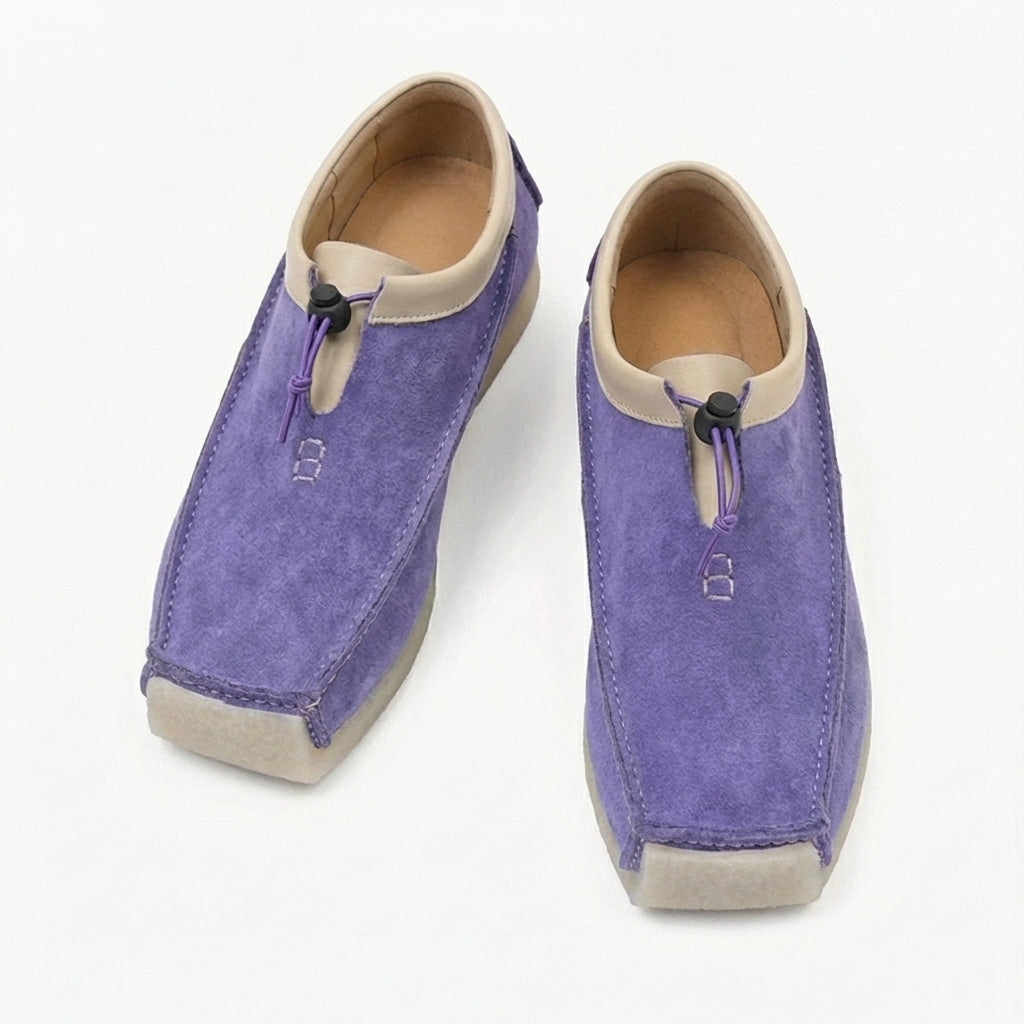 Mocassins en cuir et daim bout carré
