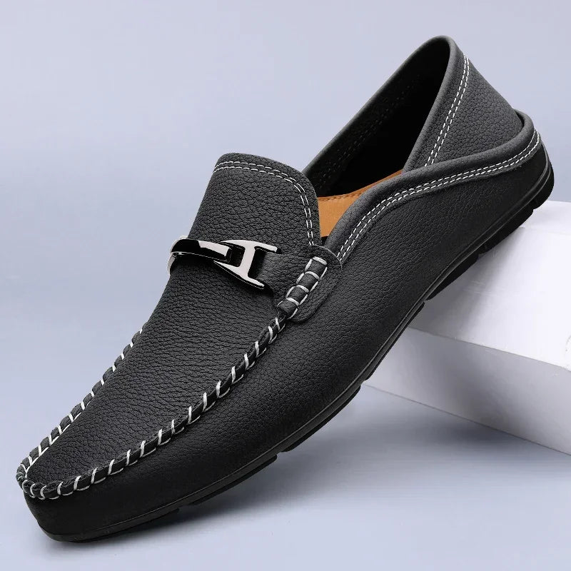 Mocassins en cuir véritable à mors métallique - Noir