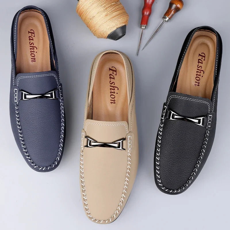 Mocassins en cuir véritable à mors métallique