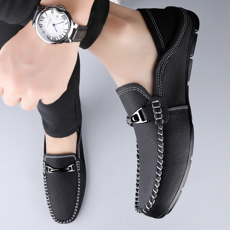 Mocassins en cuir véritable à mors métallique