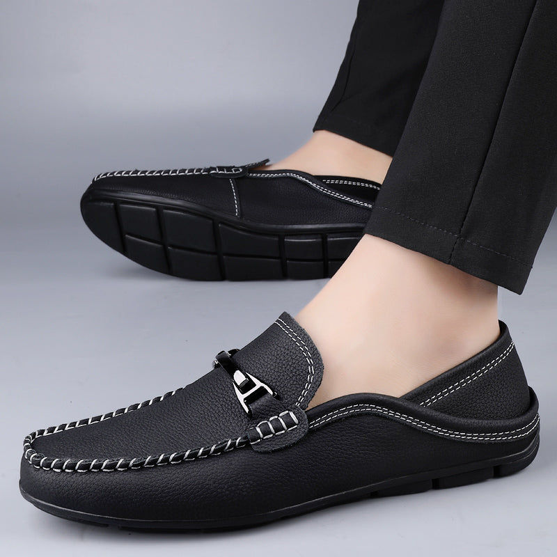 Mocassins en cuir véritable à mors métallique