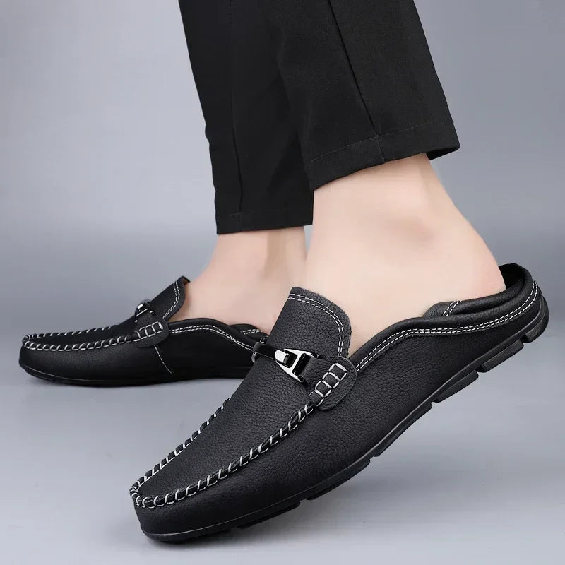 Mocassins en cuir véritable à mors métallique