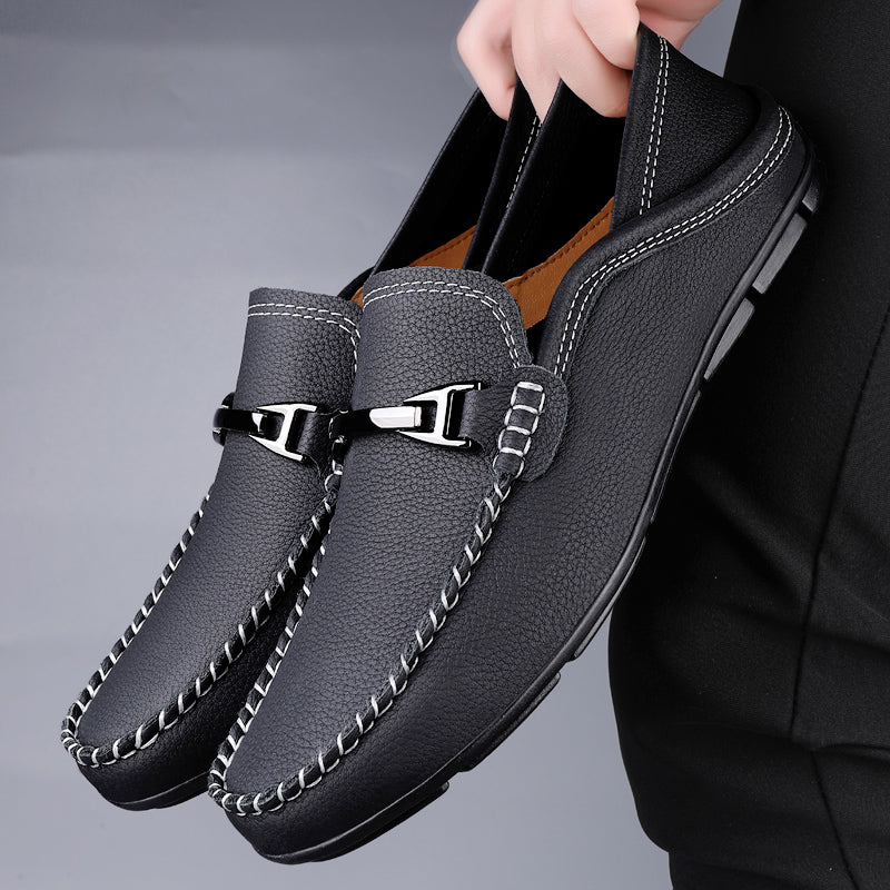 Mocassins en cuir véritable à mors métallique