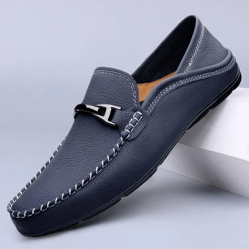 Mocassins en cuir véritable à mors métallique - Bleu