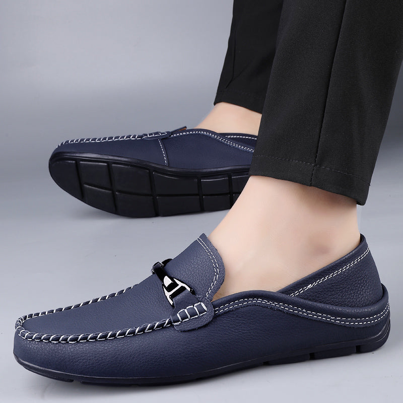 Mocassins en cuir véritable à mors métallique