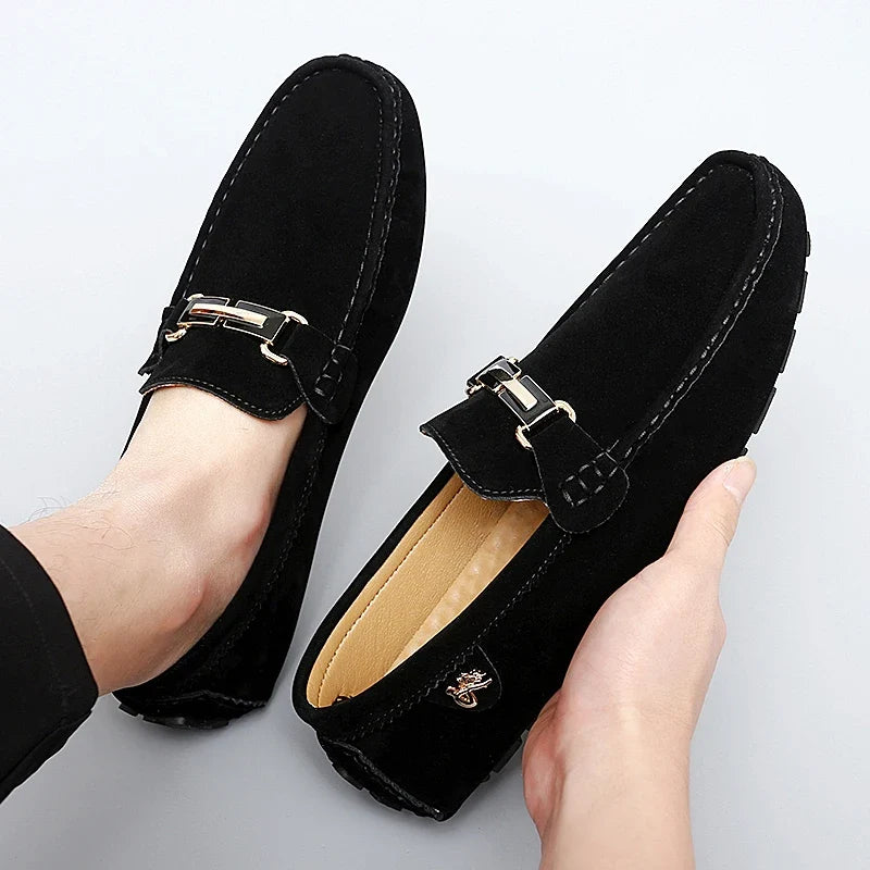 Mocassins en Daim Femme Mors Métallique Confort