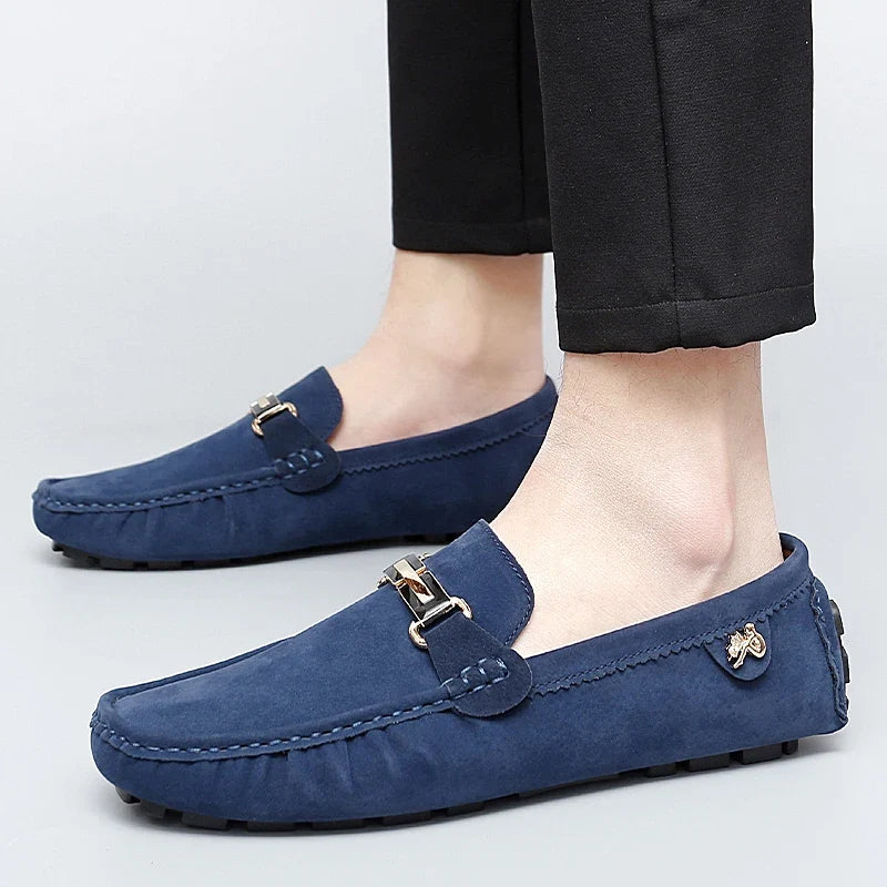 Mocassins en daim femme mors métallique