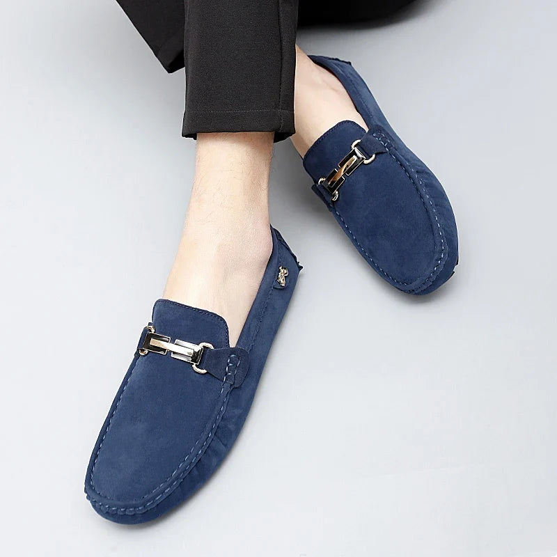 Mocassins en daim femme mors métallique