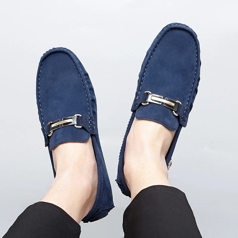 Mocassins en daim femme mors métallique