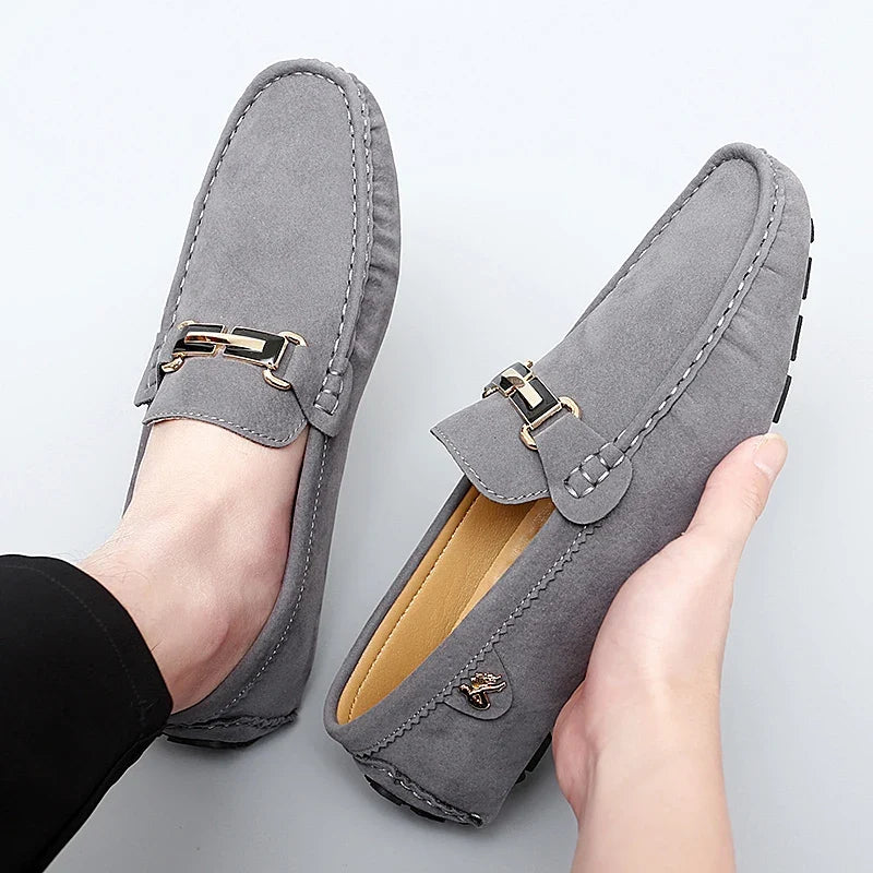 Mocassins en daim femme mors métallique - Gris