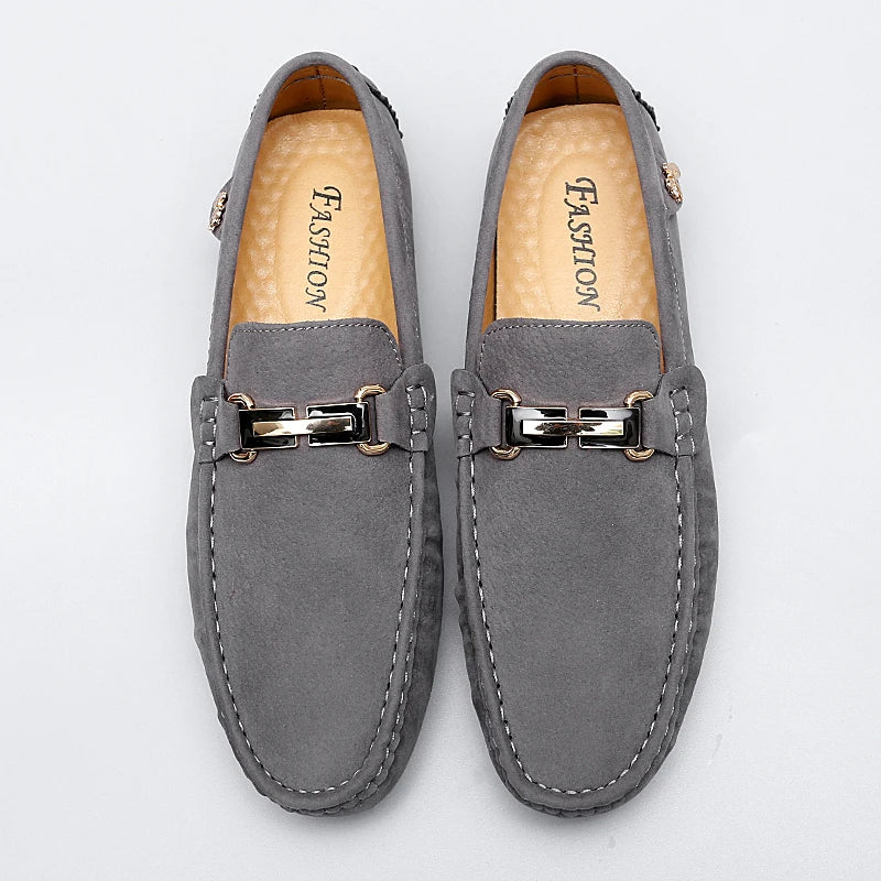 Mocassins en daim femme mors métallique
