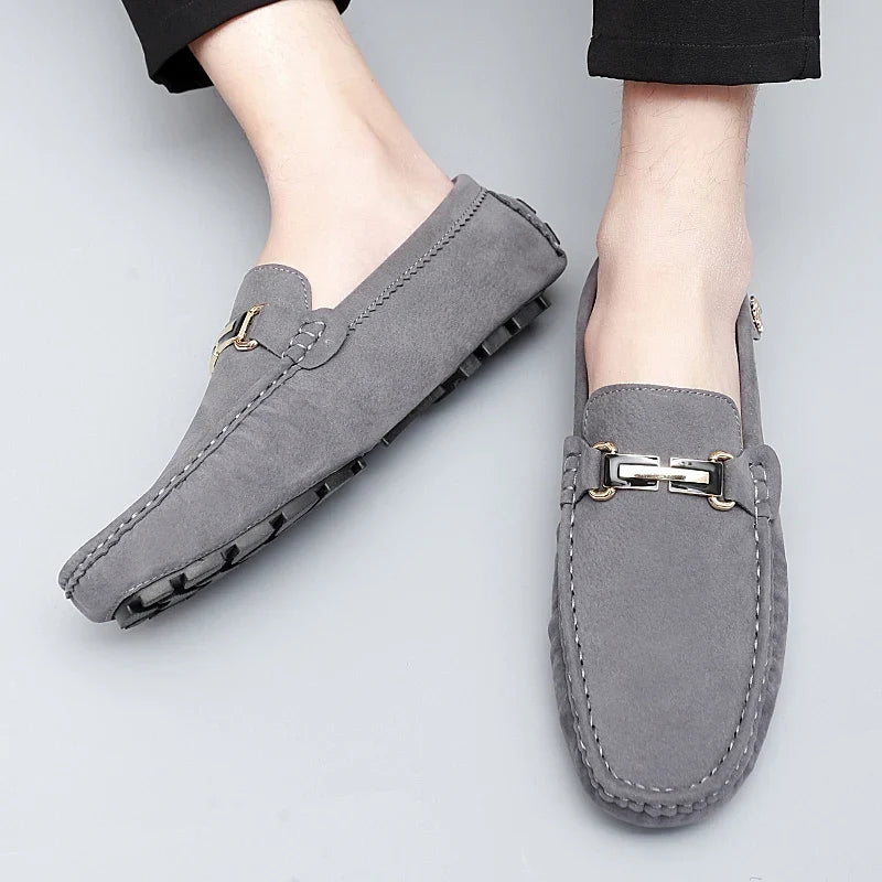 Mocassins en daim femme mors métallique