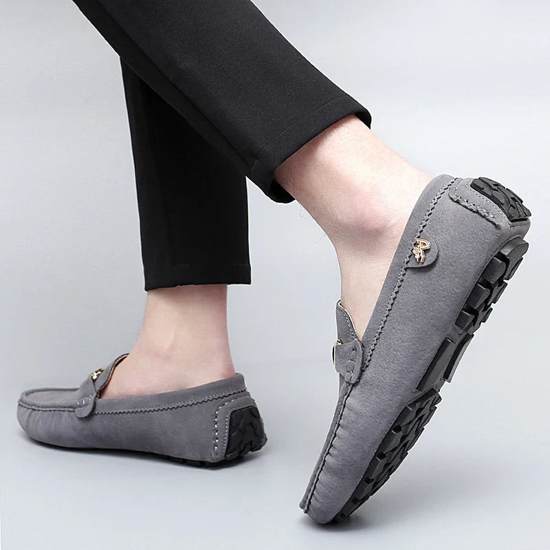 Mocassins en daim femme mors métallique