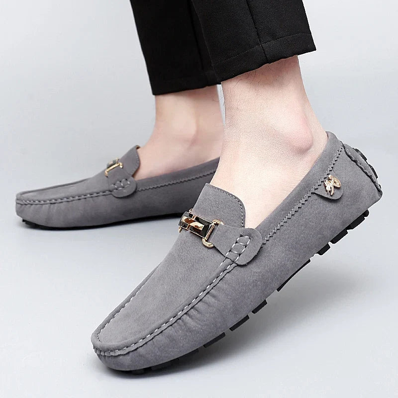 Mocassins en daim femme mors métallique