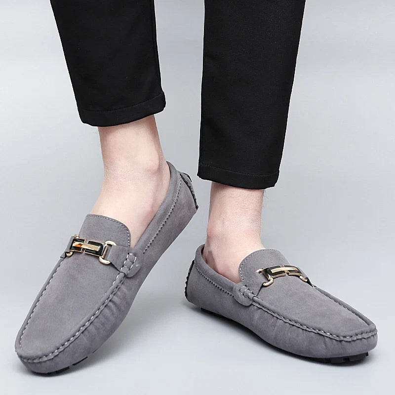 Mocassins en daim femme mors métallique