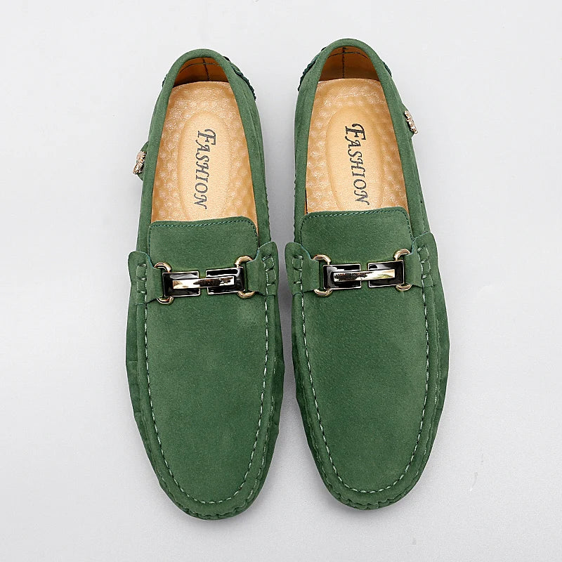Mocassins en daim femme mors métallique - Vert