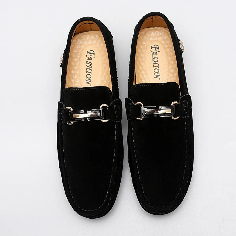 Mocassins en daim femme mors métallique