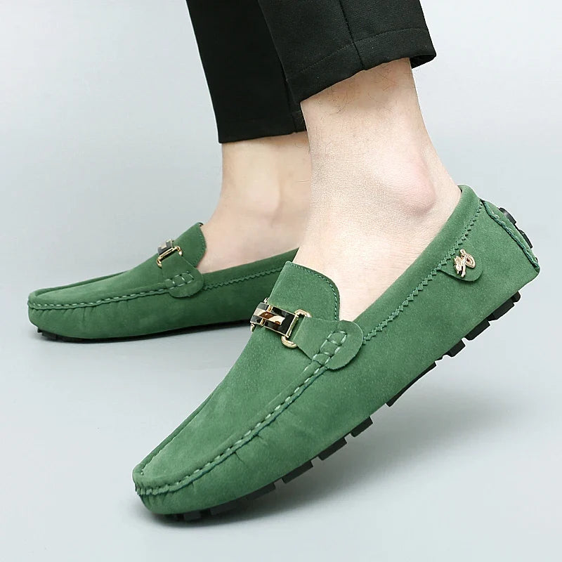 Mocassins en daim femme mors métallique