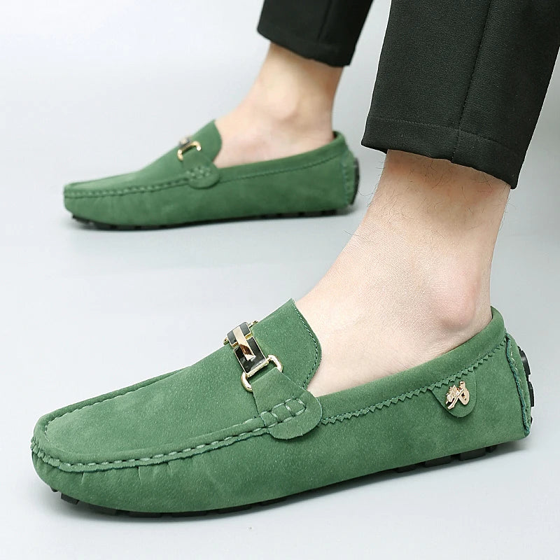 Mocassins en daim femme mors métallique