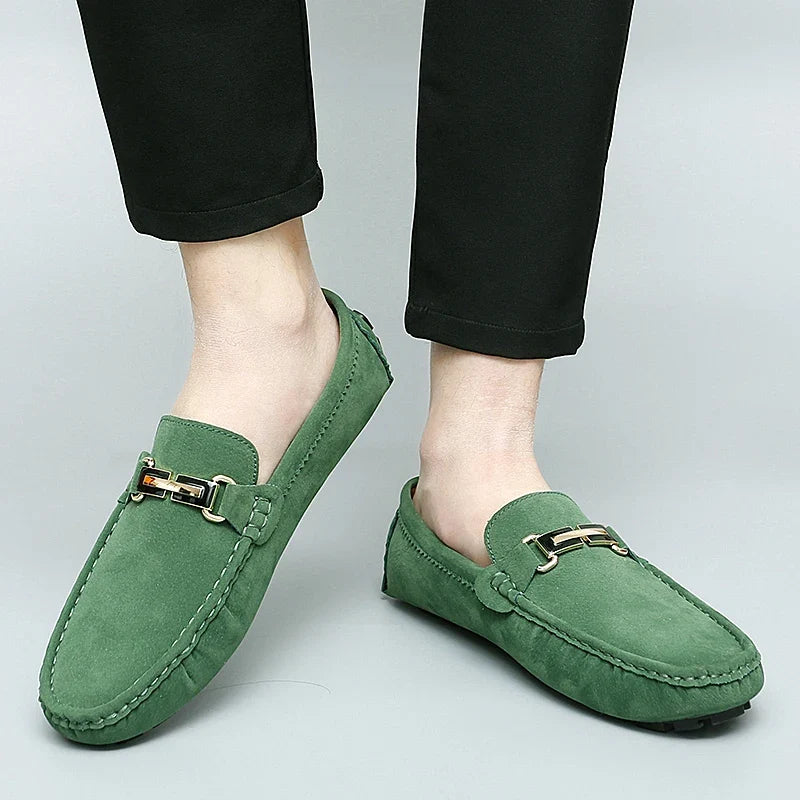 Mocassins en daim femme mors métallique