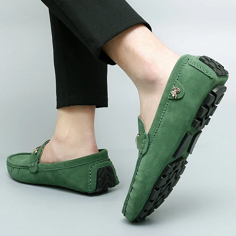 Mocassins en daim femme mors métallique